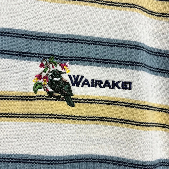 Ashworth Stripe Golf Polo Shirt XXL Cream Blue Striped Wairakei Embroidered - Picture 4 of 8